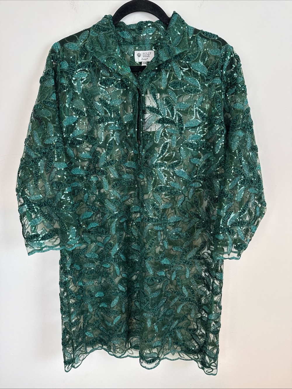 NWT Holly Shae Design Arden Midnight Mistletoe Green Sequin Lace Dress XS/M $212